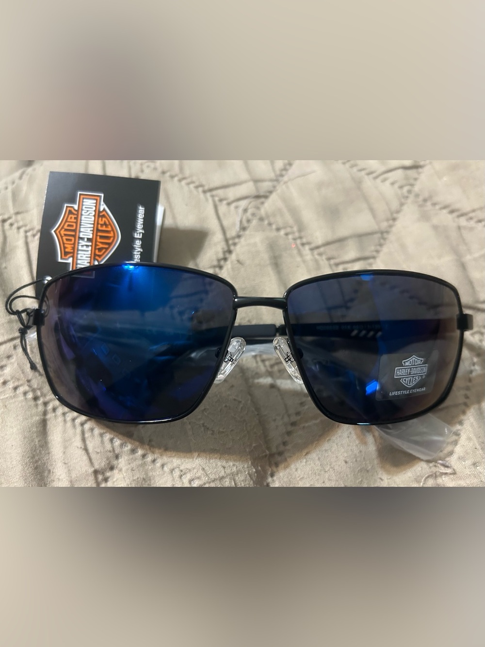 Harley Davidson Mens Black Wire Frame Sunglasses Blue Mirrored Shades
